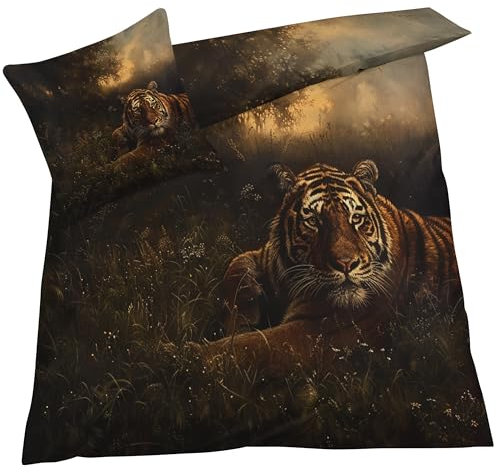 YELDAN Bettwäsche 140x200 Tiger, Wald Tiere Bettbezug, Bettwäsche-Sets 2 teilig, Weich & Bügelfrei Mikrofaser Wendebettwäsche und 1 Kissenbezug 80x80 mit Umschlag