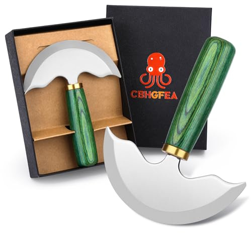 CBHGFEA Cuchillo de cabeza redonda de cuero, cuchillo de corte de cuero resistente, borde de corte redondo afilado con mango de madera verde para cortar, esbozar, manualidades, manualidades en cuero