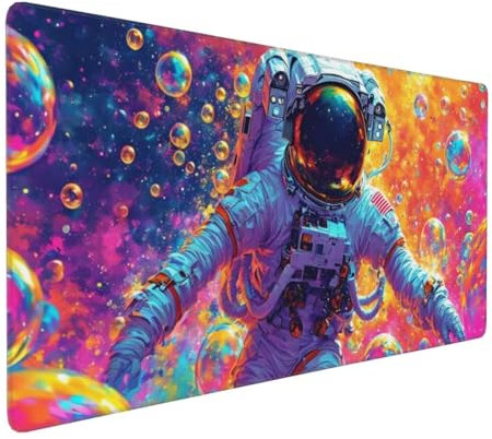 Tapis de Souris 80x40 cm Grand Tapis Souris XXL, Espace astronautes Tapis de Souris Bureau Gamer, à Bords Cousus, Base en Caoutchouc Antidérapante, Sous Main pour Clavier et Souris, Decor Maison E-937