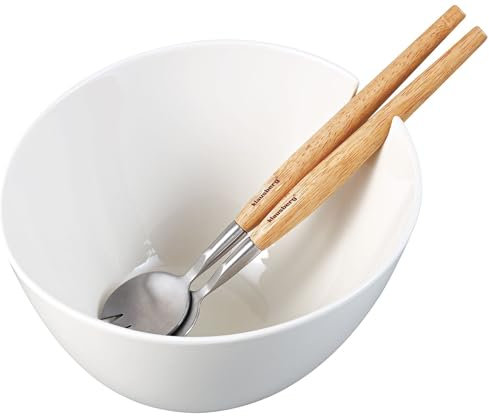 Klausberg KB-7786 - Ensaladera de porcelana (23 cm, con cucharas), color blanco