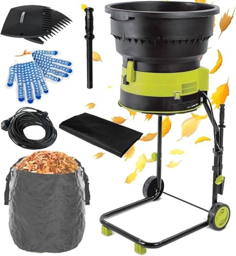 ZXSYYDS 2500W Bladeless Electric Leaf Mulcher Shredder Garden Corded Electric Chipper 8,000 RPM Mulches Up to 208 liters of Leaves Per Minute for Leaves,Grass & Yard Clippings,Powercord×60m