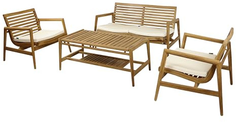 AXI June Lounge Set mit Gartenbank, Tisch und 2 Breiten Loungestühlen | Garten Loungeset 4-teilig 100% Teakholz | Gartenmöbel/Loungemöbel Set für 5 Personen