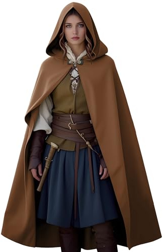 JDFAIJEAL Mantello da donna medievale con cappuccio, mantello lungo rinascimentale vittoriano, mantello con cappuccio, per carnevale, costumi di Halloween, vampiri, streghe, hobbit, vichinghi, cosplay