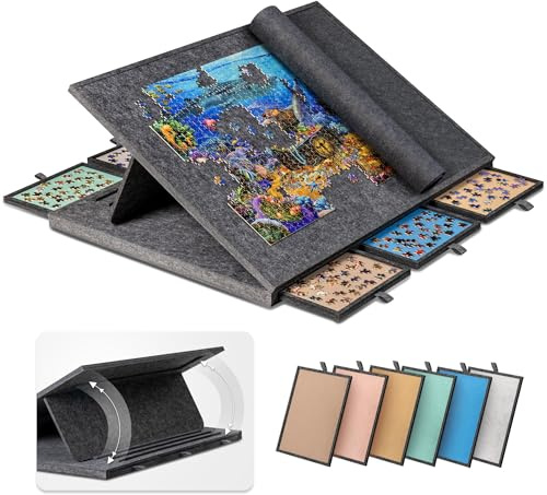 Becko US 1500 Piece Tilting Jigsaw Puzzle Board with 6 Colored Drawers & Cover, Puzzle Table with Storage for Adults, Lightweight & Portable, for Jigsaw Puzzles 1500 Pieces (Dark Gray)
