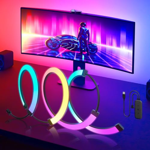 Ruban LED pour Gaming Monitor, Rétroéclairage avec Effet de Synchronisation des Couleurs de l'écran, Synchroniser avec Rythme de Musique, LED Chambre pour Moniteur 27 Pouces (3 Ruban LED)