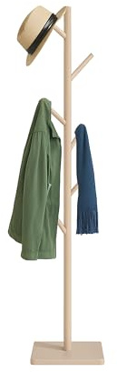 Relaxdays Appendiabiti a Forma di Albero, 8 Ganci Appendi Abiti, Attaccapanni HLP: 177x30x30 cm, in Legno e MDF, Beige