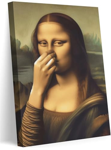 LZJAGXX Mona Lisa Badezimmer-Wandkunst, Poster, Toilettenhumor, lustiger Leinwanddruck, Vintage, schlechter Geruch, Leinwandgemälde, Toiletten-Badezimmerdekor, 30 x 40 cm, Innenrahmen