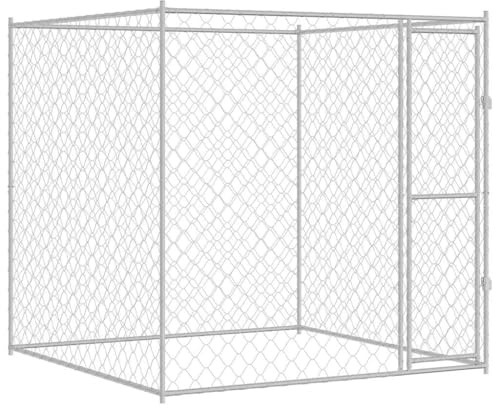 vidaXL Gabbia per Cani Argento 200 x 200 x 200 cm Acciaio zincato, Cage da Giardino e Terrazzo, Gabbia Rustica, Kennel Esterno, Rifugio per Canini, Area Sicura per Animali