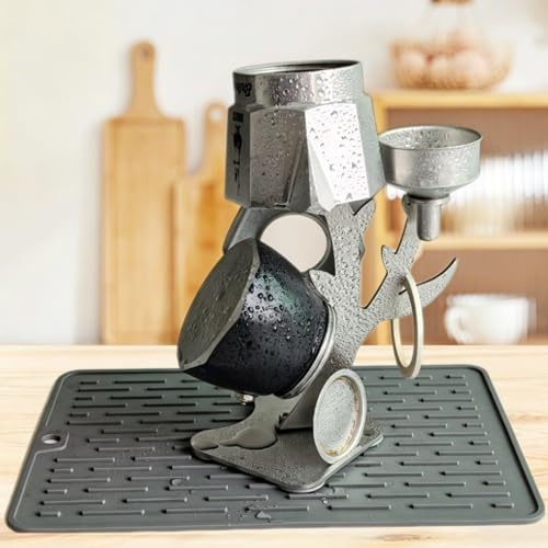 ZUWIT Estante de secado para olla italiana Moka, soporte escurridor vertical de acero inoxidable 304, organizador de drenaje compatible con la mayoría de ollas Moka (plateado)