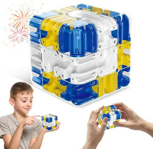 Tccydm 3D Labyrinth Würfel mit Kugel, Labyrinth Puzzle Würfel Kugellabyrinth Zauberwürfel, Large Labyrinth 3D Puzzl Maze Cube, Geschenk für Konzentration und Logiktraining(Blau)
