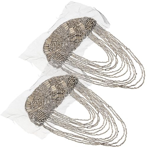 Lurrose 2pcs Vintage Tassel Chain Epaulettes Shoulder Badges, Large Gunmetal Decorative Epaulets for Suit Jackets, Retro Dangle Beaded Brooches for Men and Women
