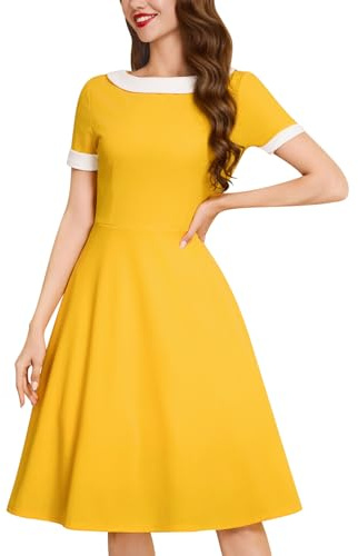 AGYMNX Women's Casual Dress:1950s Retro Ruffle Dress - A-Lined Swing Dresses for Summer, Cocktail, Rock, Prom, Party