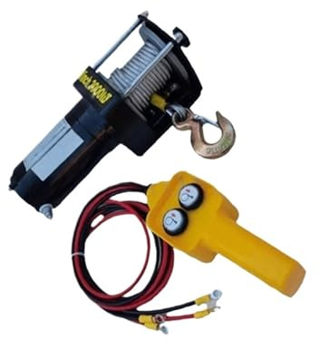 Paranco Elettrico da Puleggia 3000lbs 12V 24V Auto Verricello Elettrico Piccola Gru Salvataggio Trazione Di Sollevamento(24V Handle switch)