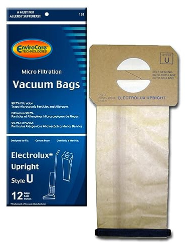 EnviroCare Replacement Micro Filtration Vacuum Cleaner Dust Bags made to fit Electrolux Upright Style U and ProTeam Prolux, ProCare & ProForce Uprights 12 pack