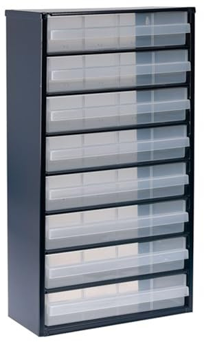 Raaco Kleinteilemagazin C12-8 mit 8 Schubladen, zur Kleinteile Ordnung | Tragkraft 29.7 kg, 15 x 30.6 x 55.2 cm, geeignet für Wandmontage, Schraubenregal für Kleinteile für Werkstatt Ordnungssystem