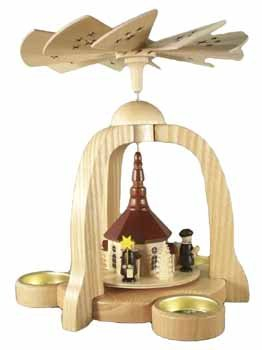 Pyramid Seiffner church with tealight 22cm table pyramid Erzgebirge wood