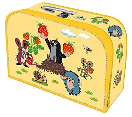 Kinderkoffer Der kleine Maulwurf Spielzeugkoffer Pappkoffer gelb medium: Motiv Erdbeeren mit Metallhenkel und Metallverschluss