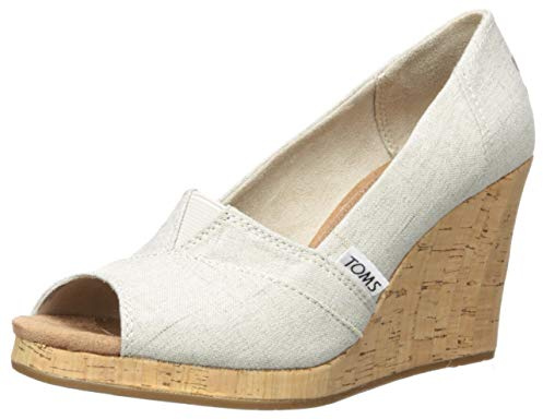 TOMS Women's Classic Wedge Espadrille Sandal, Natural Crosshatch Jacquard, 5.5