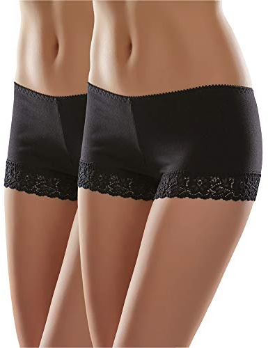 Merry Style Culotte coprenti Hipster Mutande Donna Cotone morbide Slip Donna Cotone Boxer comode Traspiranti Elasticizzate in Pizzo Intimo Femminile MSGAB55 (Nero (2Pack), L)