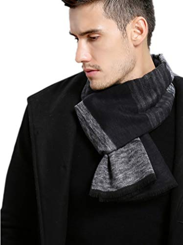 Prettystern Herren Schal aus 100% Seide – Warm wie Wolle, weich und leicht Seidenschal mit Fleece-Effekt für Herbst und Winter – Schwarz Grau Gestreift ZS09