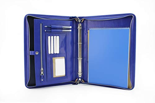 Leder Organizer Dokumentenmappe A4 Leder Portfolio Halter Tablet Hülle Leder Ordner 4 Ringbuch (blau)