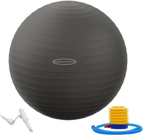 BalanceFrom anti-bristande och halkfri träningsboll yogaboll fitnessboll förlossningsboll med snabb pump, 0,9 kg kapacitet (48–55 cm, M, grå)