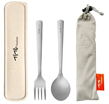 TiTo Titanium Bright Colorful Ultra Lightweight Titanium Camping Utensil Set Eco-Friendly Titanium Spork Spoon for Backpacking Hiking Outdoors (Sandblasting)
