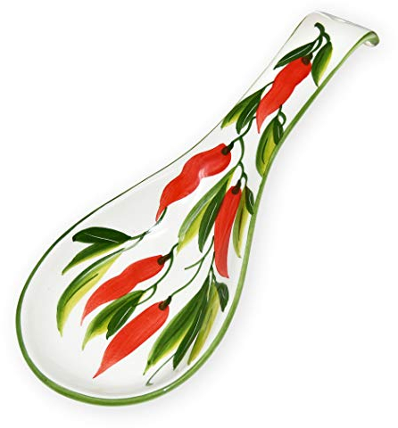 Lashuma Löffelablage Keramik, Italienischer Löffelhalter 28 cm, Kochlöffelhalter handbemalt Pepperoni Design