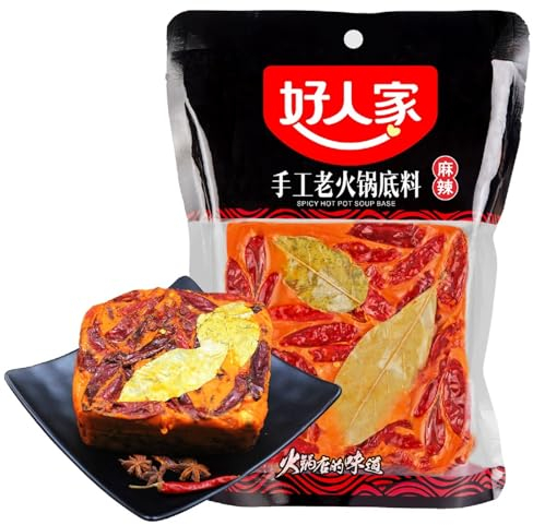 Authentische chinesische Hot Pot Suppe Basis 500g, Haorenjia Sichuan Hotpot Brühe Sauce würzig Gewürz aus Szechuan, China