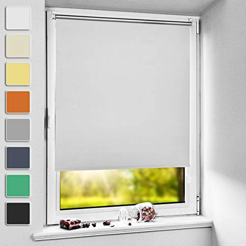 NoCon Verdunklungsrollo Klemmfix ohne Bohren & mit Bohren ● Weiss 65x230cm (BxH) ● Thermorollo Klemmrollo Fensterrollo Sonnenschutz Sichtschutz, Rollos für Fenster und Tür
