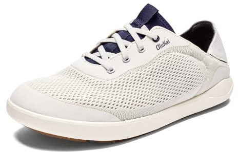 OLUKAI Moku Pae Men's Boat Shoes, Water Resistant & Breathable Mesh, Easy Slip On Design, Quick-Drying & Enhanced Traction, Bright White/Pacifica, 10