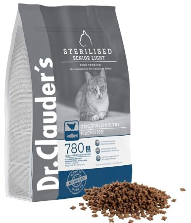 DR.CLAUDER'S - High Premium Sterilised/Senior/Light | Trockenfutter für sterilisierte, ältere oder übergewichtige Katzen. Weizenfreies Alleinfutter im Beutel | 1,5kg Geflügel&Fisch