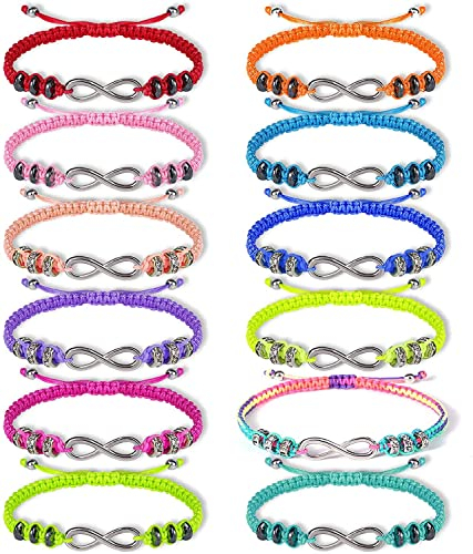 Tacobear 12 Stück Infinity Armband Damen Freundschaftsarmband Mädchen Handgemacht Geflochten Armbänder mit Unendlichkeit Symbol Freundschaft Schmuck Geschenk für Kinder Frauen