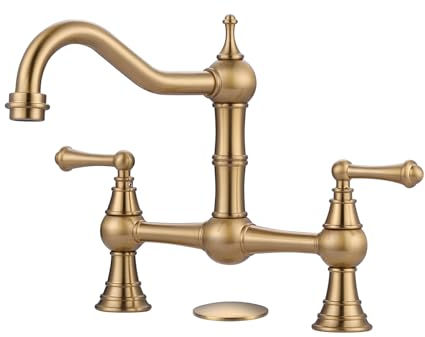 WOWOW Küchenarmatur mit 2 Griffen, 2 Löcher, antiker Stil, 20,3 cm, gebürstetes Gold