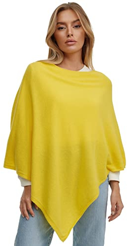 Poncho para mujer, cárdigan largo, suéter de punto, abrigo, para verano e invierno con lana y cachemira, fabricado en Italia, amarillo, Talla única