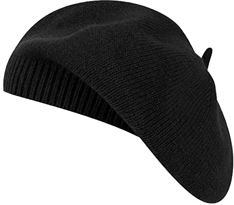 Qinfren Berretto francese da donna classico tinta unita berretti berretto lavorato a maglia caldo morbido inverno autunno cappelli,Nero，Taglia unica