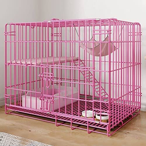 Katzengehege Indoor Outdoor Groß Metall Hundekäfig Faltbar Hundebox mit 2 Türen Gitterbox Hunde Katzen, Kleintiere Transportkäfig Auto Tierkäfig mit Bodenschale (Color : Pink, Size : 70 * 52 * 59cm)