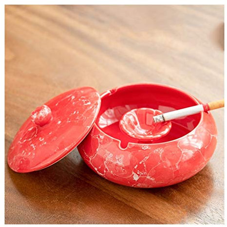 CULPRT Retro Ceramics Aschenbecher Windschutzschale Mit Deckel Für Innen- Oder Außenkonsum Für Home Office Decoration, Aschenbecher/Rot