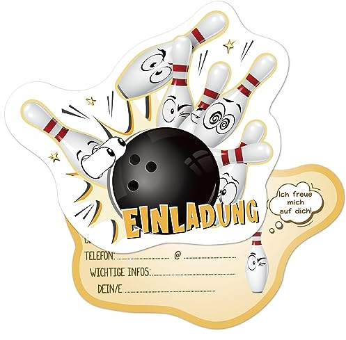 GEBETTER 12 Bowling Einladungskarten Kindergeburtstag 14,5 x 13,7 cm Einladung zum Kinder Geburtstag Party Mitgebsel für Jungen und Mädchen Geburtstagsfeier Kinderparty Geburtstagseinladungen