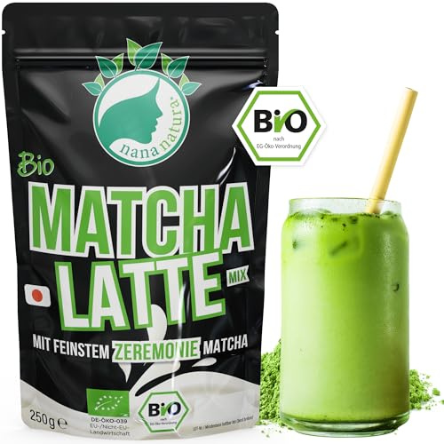 NanaNatura's Bio Matcha Latte Polvere con Cerimonia Matcha dal Giappone - 250g | a base di bevanda d'avena | per godersi caldo o freddo