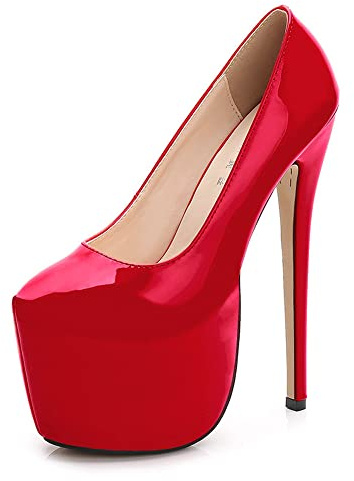 Escarpins à talons hauts sexy pour femme - 18 cm - Plateforme - Talon haut - Couleur unie - En cuir