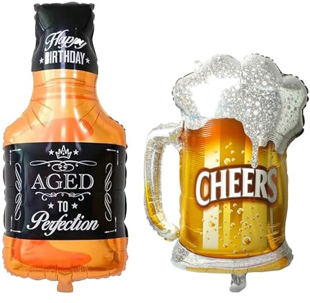 BIEUFBJI Whiskey Bottle Beer Cup Balloons Set of 2 Whiskey Bottle Beer Mug Super Shape Mylar Foil Balloon for Bar Summer Party Beer Festival Birthday Party Decorations