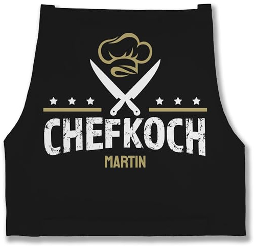 Geschenk mit Namen personalisiert by Shirtracer - Schürze - Kochschürze Herren Männer - Chefkoch mit Namen - Geschenk für Koch Hobbykoch Weihnachten Geburtstag Vatertag
