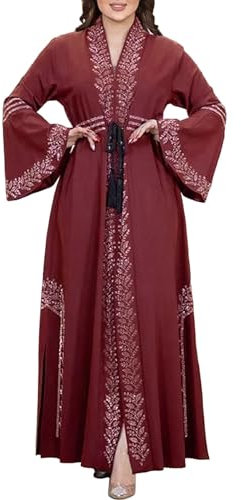 Duohropke Muslimische Kleidung Damen Satin Maxikleid Dubai Ramadan Islamischer Roben Abaya Muslim Gebetskleidung Arabische Kleidung Frauen Lässige Elegantes Kaftan Kleidung