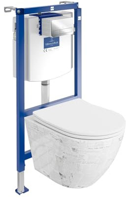 Lavita ViConnect H112 Vorwandelement Unterputz WC mit Bedienplatte + Wand Hänge Tiefspül WC Sofi Slim Paper Spülrandlos + WC Sitz Komplettset Unterputz Spülkasten Toilette Komplett Sett WC