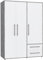 FORTE Jupiter Schrank 140 150, Kleiderschrank, Drehtürenschrank, 3-türig, mit 2 Schubladen und Einlegeböden, Betonoptik Grau und Weiß, 145 cm breit x 59 cm tief x 200 cm hoch