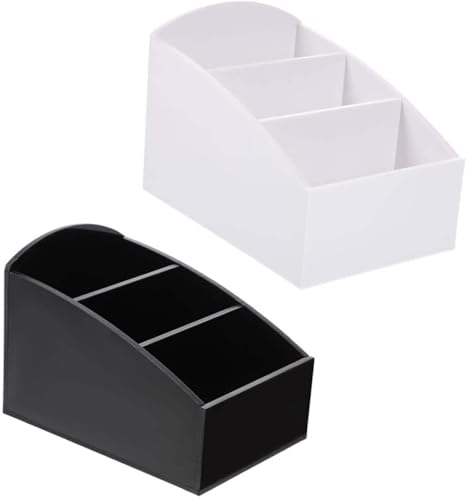 VZU 2PCS Tea Bag Organiser with 3 Compartments, Coffee Pod Storage Box, Acrylic Sugar Sachet Holder, Hotel Tea Bag Box, Desktop Sugar Bag Holder for Tea Bags,Sugar, Coffee (‎Black and White)