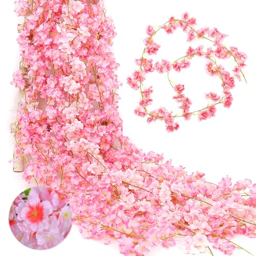 BSITSSS 3 Stück Künstliche Blumen Girlande 180cm Kirschblüten Girlande Blumengirlande Rosa Kunstblumen Hängend Blumenranken Künstlich Sakura Deko für Hochzeit, Party, Haus, Garten Dekoration