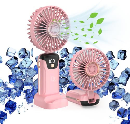 Digilams Handheld Fan | Portable, 5 Speeds, Digital Display USB Fan | Hand Held Fans Rechargeable | Mini, Desk Fan Ideal for Home, Office, Outdoor and Travel (Pink)