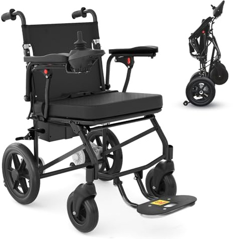 RehabRolls Elektrischer Rollstuhl Faltbar Leicht, Elektrische Rollstühle, 20 KM Outdoor Elektrorollstuhl bis 120 KG, Airline genehmigt,Leicht zu transportieren(Schwarz)